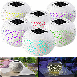 Lunartec 6er-Set Solar-Dekoleuchten aus Porzellan mit Farbwechsler + weißer LED Lunartec Solar-Windlichter mit Farbwechsel und Dämmerungssensor