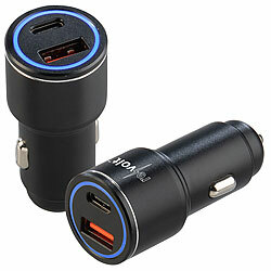 revolt 2er-Set 63-W-Kfz-USB-Netzteile aus Aluminium, PD 3.0 mit 45 W, 12/24 V revolt Kfz-USB-Netzteile mit Quick Charge