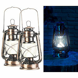 Lunartec 2er-Set helle LED-Sturmlampen mit Akku, 200 lm, 3W, warmweiß, bronze Lunartec Akku-LED-Sturmlampen