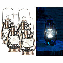 Lunartec 4er-Set helle LED-Sturmlampe mit Akku, 200 lm, 3W, warmweiß, bronze Lunartec Akku-LED-Sturmlampen