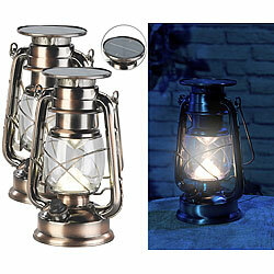 Lunartec 2er-Set helle Solar-LED-Sturmlampe, 200 lm, 3 W, warmweiß, bronze Lunartec LED-Sturmlaternen mit Solar-Betrieb