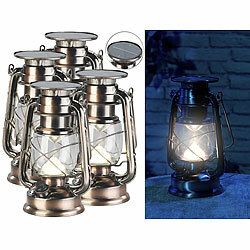 Lunartec 4er-Set helle Solar-LED-Sturmlampe, 200 lm, 3 W, warmweiß, bronze Lunartec LED-Sturmlaternen mit Solar-Betrieb