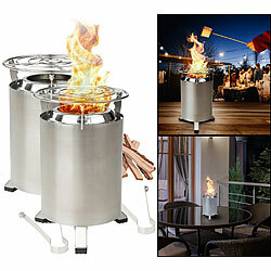 Carlo Milano 2er-Set Outdoor-Tisch- & Boden-Feuerstellen, Edelstahl, 18x18x25 cm Carlo Milano Outdoor-Tisch- und Boden-Feuerstelle mit Rost