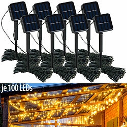Lunartec 8er-Set Solar-Lichterketten, 100 warmweiße LEDs, 8 Modi, 12 m, Sensor Lunartec LED-Solar-Lichterketten (warmweiß)