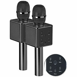 auvisio 2er-Set Karaoke-Mikrofon mit Bluetooth, MP3-Player, Lautsprecher, Akku auvisio Karaoke-Mikrofone