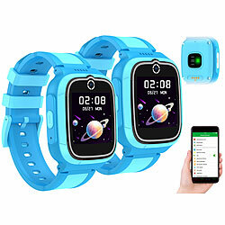 TrackerID 2er-Set 4G-GPS-Kinder-Smartwatches, Videoanruf, Gorilla-Glas, blau TrackerID 4G-GPS-Kinder-Smartwatches mit Videoanruf, Herzfrequenz- und SpO2-Messung