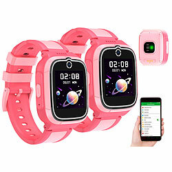 TrackerID 2er-Set 4G-GPS-Kinder-Smartwatches, Videoanruf, Gorilla-Glas, pink TrackerID