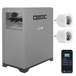 revolt Akkuspeicher für Balkon-Solaranlagen + 2 Energiemess-Setcker, 2,15kWh revolt LiFePo4-Akkus mit BMS, MPPT, WLAN und App