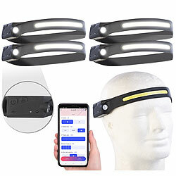 KryoLights 4er-Set smarte Akku-Stirnlampen mit 2 Lichtquellen, App, SOS-Melder KryoLights Akku-Stirnlampen mit Bluetooth und App