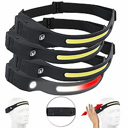 KryoLights 4er-Set Akku-Stirnlampen, 230°-Flutlicht, COB- & SMD-LED, 500 Lumen KryoLights Akku-Stirnlampen mit LED-Band, Spotlight und farbigem Licht 