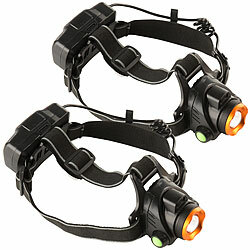 KryoLights 2er-Set Akku-Stirnlampen, Gesten-Steuerung, Cree-T6-LED, 580 Lumen KryoLights Akku-Stirnlampen