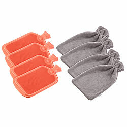 PEARL 4er-Set XL-Wärmflaschen, 1,1 l, mit flauschigem Coral-Fleece-Bezug PEARL Wärmflaschen mit Bezügen