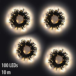 Lunartec 4er-Set LED-Lichterketten mit 100 LEDs, Timer, Batterie, warmweiß, 10m Lunartec 