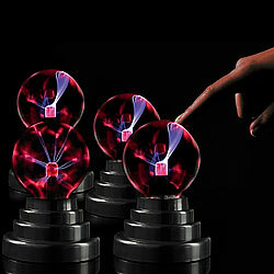 PEARL 4er-Set Mini-Plasmakugeln mit USB- und Batteriebetrieb, 14 cm hoch PEARL Plasmakugeln 