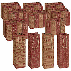 infactory 96er-Set weihnachtliche Kraftpapier-Geschenktüten für Weinflaschen infactory Geschenktüten mit Weihnachts-Motiv für Weinflaschen