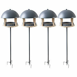 Royal Gardineer 4er-Set XL-Vogelhäuser, Metalldach, Erdspieß & Futterfläche aus Holz Royal Gardineer Vogelhäuser mit Erdspieß
