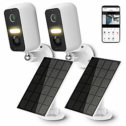 VisorTech 2er-Set Akku-Outdoor-IP-Überwachungskameras mit Solarpanel VisorTech 