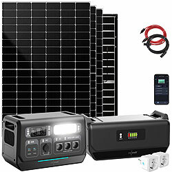 revolt On-Grid-Powerstation & Solar-Konverter, Akku-Erweiterung,3 Solarmodule revolt 2in1-Hochleistungsakkus & On-Grid-Solar-Konverter mit WLAN, App & Solarmodulen 