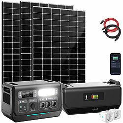 revolt On-Grid-Powerstation & Solar-Konverter, Akku-Erweiterung,3 Solarmodule revolt 2in1-Hochleistungsakkus & On-Grid-Solar-Konverter mit WLAN, App & Solarmodulen