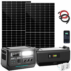 revolt On-Grid-Powerstation & Solar-Konverter, Akku-Erweiterung,2 Solarmodule revolt 2in1-Hochleistungsakkus & On-Grid-Solar-Konverter mit WLAN, App & Solarmodulen