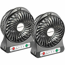 PEARL 2er-Set 2in1 Akku-Tisch-Ventilator mit LED-Leuchte, 1.300 mAh PEARL USB-Akku-Tischventilatoren mit LED-Leuchten