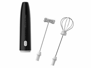 Rosenstein & Söhne Milchschäumer: 2in1-Akku-Milchaufschäumer, 800 mAh, 3 Geschwindigkeiten; 2 Aufsätze (Milchaufschäumer elektrisch)