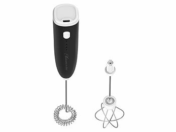 Rosenstein & Söhne Milchaufschäumer-Stick: 2er-Set 2in1-Akku- Milchaufschäumer, 800 mAh, 3 Stufen, 2 Aufsätze (Elektrische Milchaufschäumer)