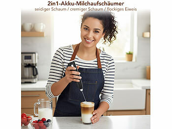 Rosenstein & Söhne Milchaufschäumer-Stick: 2er-Set 2in1-Akku- Milchaufschäumer, 800 mAh, 3 Stufen, 2 Aufsätze (Elektrische Milchaufschäumer)
