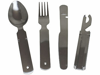 Rosenstein & Shne Camping Geschirr Sets: 4er-Set 4-teiliges Edelstahl- Camping-Besteck-Set (Camping Messer Gabeln Lffel)
