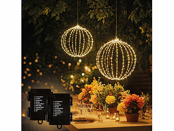 Lunartec Deko LED Kugeln: 2er Set 2er-Set LED-Leuchtkugeln mit Ø 33 und 28 cm, 8 Modi, Timer (Deko Hänge LED Leuchten)