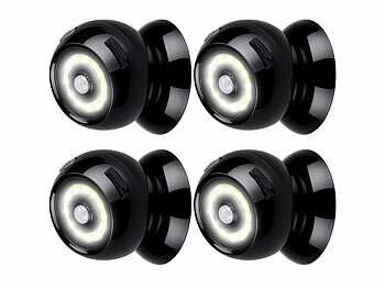 Luminea Wohnraumbeleuchtung LED: 4er-Set Akku-COB-LED-Strahler, Bewegungssensor, 360°, 100 lm, schwarz (Akku LED-Lampe mit Bewegungsmelder)