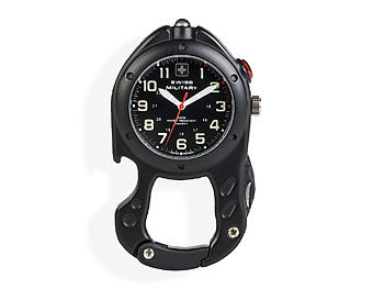 Swiss Military Karabiner-Uhr mit LED & Messer, schwarz