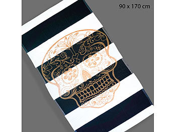 Jacquard-Strandbadetuch mit Totenkopf-Print, 100% Baumwolle, 90x170cm