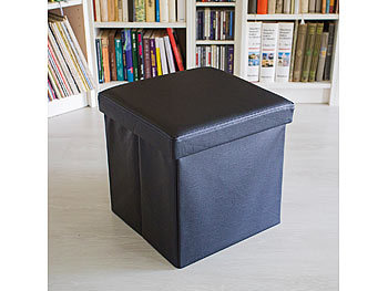 Kunstleder-Sitzhocker mit Stauraum, schwarz