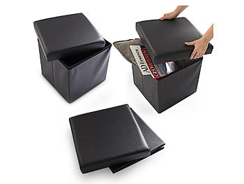 Kunstleder-Sitzhocker mit Stauraum, schwarz