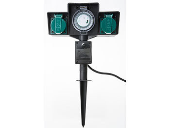 Gartensteckdose wasserfest mit Zeitschaltuhr Mit den 2 wetterfesten Steckdosen und der integrierten Zeitschaltuhr schalten Sie z.B. Teichpumpen,