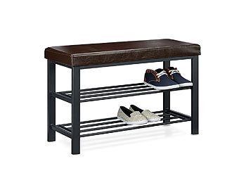 Schuhbank Garderobenbank mit Polster braun Multifunktionale Schuhbank mit hochwertiger Polsterung aus Kunstleder. Auf zwei Ablagen kÃ¶nnen jeweils