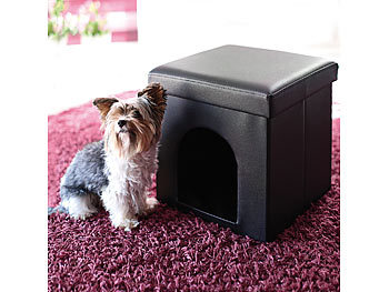 Faltbarer Hunde-oder Katzenbox-Hocker aus Kunstleder, Schwarz