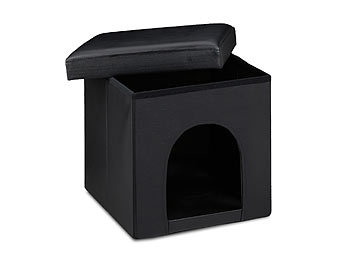 Faltbarer Hunde-oder Katzenbox-Hocker aus Kunstleder, Schwarz
