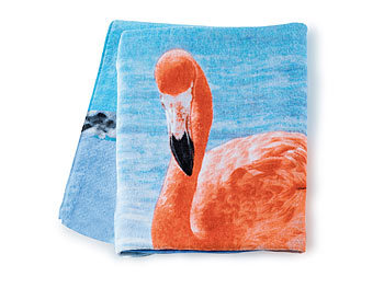 Badetuch aus Baumwoll-Frottee: Motiv Flamingo