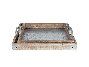 Holztablett, 2-teilig mit Zinkplatte Der Industrial-Look besticht durch schlichtes, minimalistisches Design. Seine Einzigartigkeit wird von Kontrasten