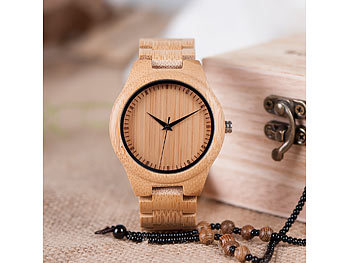 Uhr, Bambus, Holzuhr in hellbraun mit schwarzen Zeiger Die Zeit ist reif fÃ¼r eine neue Uhr: Die leichten Chronographen haben ein Ziffernblatt