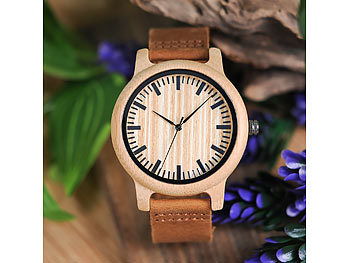 Bambusuhr, Holzuhr, Eldle Maserung Raffinesse auf dem Ziffernblatt: Diese schicke und zeitlose Uhr mit Raffinesse gestaltet, verfÃ¼gt Ã¼ber ein