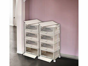 Stapelbox mit Deckel: Xcase 8er-Set faltbare Aufbewahrungsboxen mit Deckel, 8 Rollen, 45 l, weiß