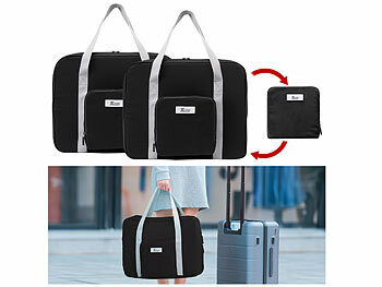Flugzeug Reise-Taschen: Xcase 2er Set Faltbare Handgepäck-Tasche für Flugreisen, 23 Liter, schwarz