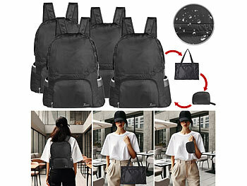 Damenrucksack: Xcase 4er-Set Faltbare 2in1-Rucksäcke & -Taschen, leicht, wasserdicht, 20 l,