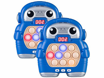 Bubble Pop Spielkonsole: Playtastic 2er-Set Quick-Push-Bubble-Spielkonsole „Astronaut”, mit Display, blau