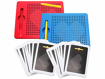 Kugel Magnet Maltafel: Playtastic 2er-Set magnetische Reise-Zeichentafeln, Stift & Vorlagen, rot & blau 