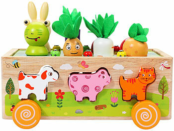 Playtastic 25-teiliges Sortierspielzeug "Farm" aus Holz, mit Tieren und Pflanzen