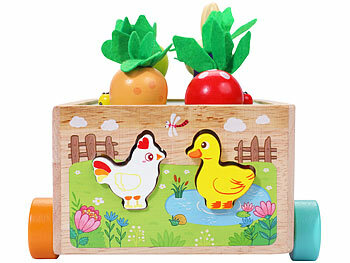 Playtastic 25-teiliges Sortierspielzeug "Farm" aus Holz, mit Tieren und Pflanzen